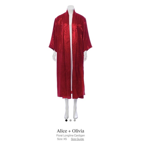 ALICE + OLIVIA Kimono Duster (Size S/M) Red Floral Embossed Sliky Fabric Oversiz
